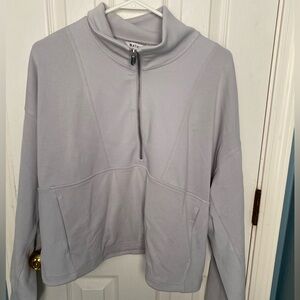 Athleta Seasoft Rib quarter zip pullover light gray XL NWT